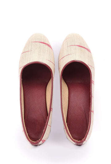 White & Red Ikat Block Heels Cruelty Free Leather Ballerinas